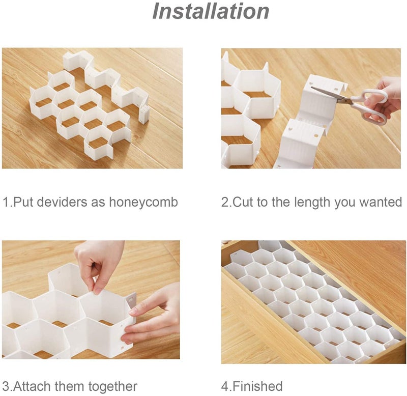 Onerbuy 8pcs DIY Honeycomb Closet Organizer Drawer Dividers Plastic Partition Cabinet Clapboard Storage Boxes for Underwear Socks Bras Ties Belts Scarves and Makeup(White) - Image 4